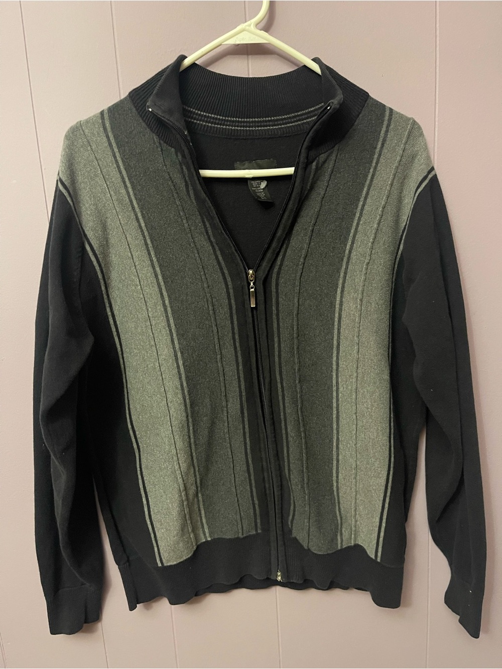 attention Men's Black and Gray Zip-Up Sweater Jacket 100%cotton